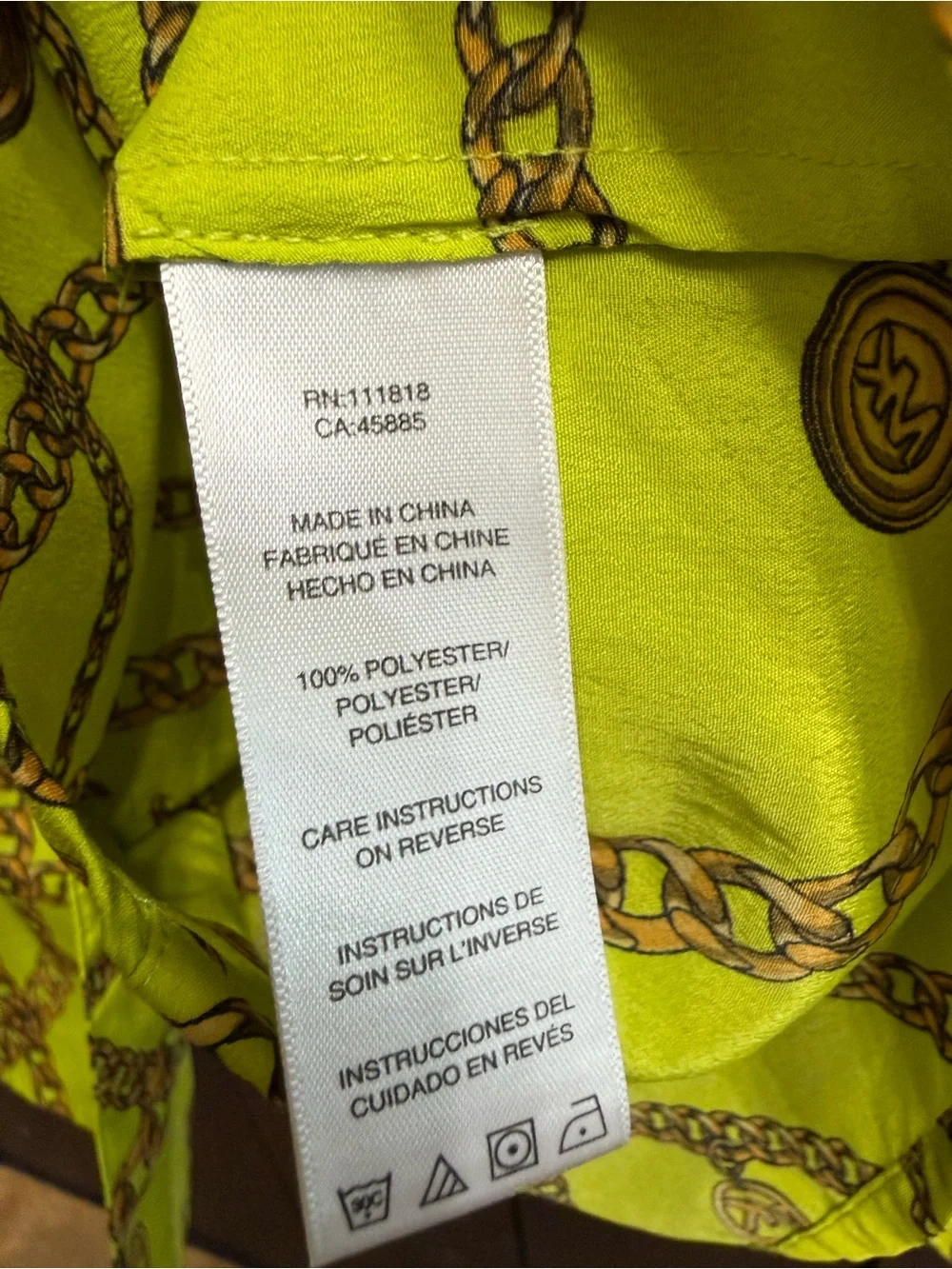 Michael Kors Neon Lime Chain-Print Button Down Shirt